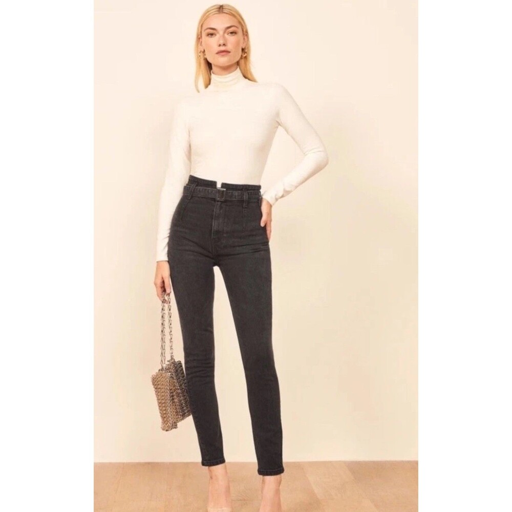 Reformation Jeans Women's  Size 27 belt Kayo High Rise Skinny Black Stretch
